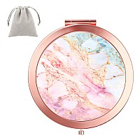 Dynippy Compact Mirror Rose Gold Makeup Mirror Folding Mini Pocket Mirror Portable Hand Mirror Doublesided 2 X 1X Magnification