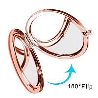 Dynippy Compact Mirror Rose Gold Makeup Mirror Folding Mini Pocket Mirror Portable Hand Mirror Doublesided 2 X 1X Magnification