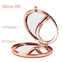 Dynippy Compact Mirror Rose Gold Makeup Mirror Folding Mini Pocket Mirror Portable Hand Mirror Doublesided 2 X 1X Magnification