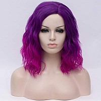 Cying Lin Short Bob Wavy Curly Wig Ombre Purple Wig For Women Cosplay Halloween Wigs Heat Resistant Bob Party Wig Include Wig Cap (Purple Ombre)