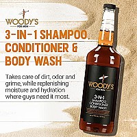 Woodys 3-in-1 Shampoo, Conditioner, and Body Wash, Multipurpose Wash for Men, Sulfate-free, Paraben-free, for all Hair and Skin Types, 1 Liter, 1-Pack