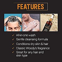 Woodys 3-in-1 Shampoo, Conditioner, and Body Wash, Multipurpose Wash for Men, Sulfate-free, Paraben-free, for all Hair and Skin Types, 1 Liter, 1-Pack