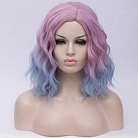 Cying Lin Short Bob Wavy Curly Wig Pink Ombre Blue Wig For Women Cosplay Halloween Wigs Heat Resistant Bob Party Wig Include Wig