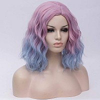 Cying Lin Short Bob Wavy Curly Wig Pink Ombre Blue Wig For Women Cosplay Halloween Wigs Heat Resistant Bob Party Wig Include Wig