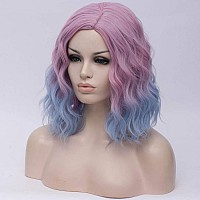 Cying Lin Short Bob Wavy Curly Wig Pink Ombre Blue Wig For Women Cosplay Halloween Wigs Heat Resistant Bob Party Wig Include Wig