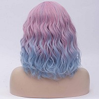 Cying Lin Short Bob Wavy Curly Wig Pink Ombre Blue Wig For Women Cosplay Halloween Wigs Heat Resistant Bob Party Wig Include Wig