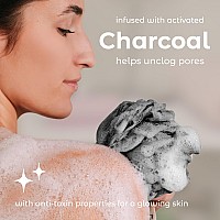 Mainbasics Charcoal Infused Bath Shower Loofah Sponge Pouf Body Wash Scrubber Set Of 3