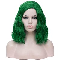 Cying Lin Short Bob Wavy Curly Wig Dark Green Wig For Women Cosplay Halloween Wigs Heat Resistant Bob Party Wig Include Wig Cap