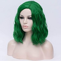 Cying Lin Short Bob Wavy Curly Wig Dark Green Wig For Women Cosplay Halloween Wigs Heat Resistant Bob Party Wig Include Wig Cap