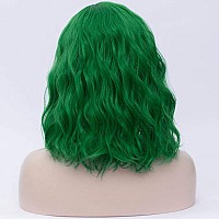 Cying Lin Short Bob Wavy Curly Wig Dark Green Wig For Women Cosplay Halloween Wigs Heat Resistant Bob Party Wig Include Wig Cap