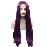 Xiweiya Eggplant Purple Wigs Long Straight Silky Soft Aubergine Purple Synthetic Lace Front Wigs 13X3 Lace Middle Part With Heat