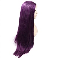 Xiweiya Eggplant Purple Wigs Long Straight Silky Soft Aubergine Purple Synthetic Lace Front Wigs 13X3 Lace Middle Part With Heat