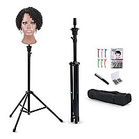 Klvied Reinforced Wig Stand Tripod Mannequin Head Stand, Adjustable Holder For Cosmetology Hairdressing Training With T-With Caps, T-Pins, Comb, Hair Clip, Carrying Bag