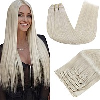 Runature Clip In Hair Extensions Real Human Hair White Blonde Clip In Hair Extensions Human Hair Straight Clip Ins Human Hair Ic