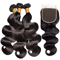 9A Brazilian Hair Body Wave 3 Bundles With Closure Virgin Human Hair Weave With Lace Closure Free Part Natural Black 22 24 262