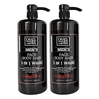 Dead Sea Collection 3 In 1 Body Wash For Men - Sandalwood Cleanser For Body, Hair And Face - Pack Of 2 Bottles (33,8 Fl Oz Each)