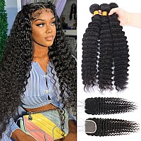 12A Brazilian Virgin Deep Wave Hair 3 Bundles With Closure 22 24 2620Closure 100 Unprocessed Virgin Brazilian Pineapple Wav