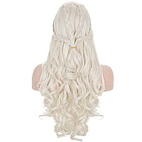 Morvally Women Long Blonde Wavy Braided Wig Blond Curly Cosplay Wigs For Womens Halloween Costume Party Light Blonde