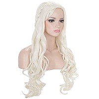 Morvally Women Long Blonde Wavy Braided Wig Blond Curly Cosplay Wigs For Womens Halloween Costume Party Light Blonde