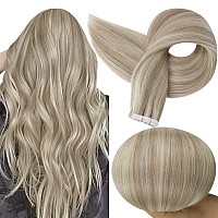 Full Shine Tape In Hair Extensions 12 Inch Remy Tape Hair Extensions 20Pcs 30G Highlight Color 18 Ash Blonde And 613 Blonde Exte