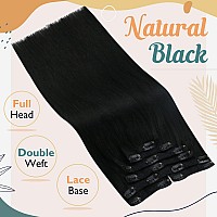 Vesunny Clip On Hair Extensions Jet Black Real Human Hair Clip In Extensions Black For Women Clip In Real Human Hair Extensions