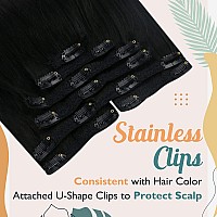 Vesunny Clip On Hair Extensions Jet Black Real Human Hair Clip In Extensions Black For Women Clip In Real Human Hair Extensions