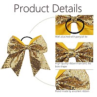 Oaoleer 12PCS 7'''' Large Glitter Cheer Hair Bows Ponytail Holder Elastic Band Handmade for Cheerleading Teen Girls College Sports (Gold),Kid