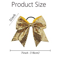 Oaoleer 12PCS 7'''' Large Glitter Cheer Hair Bows Ponytail Holder Elastic Band Handmade for Cheerleading Teen Girls College Sports (Gold),Kid