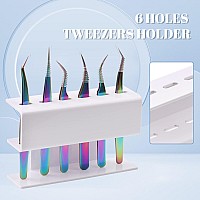 Lash Extension Supplies Tweezer Holder GEMERRY Tweezer Stand for Eyelash Extension Supplies Accessories Tools Plastic Display Storage 6 Pcs Tweezers Shelf Holder White