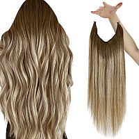 Sunny Wire Hair Extensions Human Hair Ombre 80G Hidden Wire Real Human Hair Extensions Medium Brown Mix Platinum Blonde Balayage