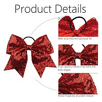 Oaoleer 12Pcs 7 Large Glitter Cheer Hair Bows Ponytail Holder Elastic Band Handmade For Cheerleading Teen Girls Sports Red