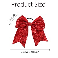 Oaoleer 12Pcs 7 Large Glitter Cheer Hair Bows Ponytail Holder Elastic Band Handmade For Cheerleading Teen Girls Sports Red