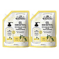 J.R. Watkins Gel Hand Soap Refill Pouch, Scented Liquid Hand Wash for Bathroom or Kitchen, USA Made and Cruelty Free, 34 fl oz, Lemon, 2 Pack