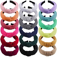 Siquk 18 Pieces Top Knot Headband Wide Turban Headband Cloth Cross Knot Headbands For Women