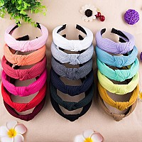 Siquk 18 Pieces Top Knot Headband Wide Turban Headband Cloth Cross Knot Headbands For Women