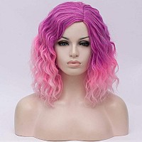 Cying Lin Short Bob Wavy Curly Wig Ombre Light Pink Wig For Women Cosplay Halloween Wigs Heat Resistant Bob Party Wig Include Wig Cap (Ombre Light Pink)