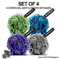 Loofah Sponge Bath Sponge For Women Men 4 Pack Gray Blue Green Purple