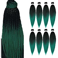 Prestretched Braiding Hair Extensions Ombre Black To Green 20 Inch 8 Packs Synthetic Crochet Braids Hot Water Setting Profes