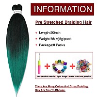 Prestretched Braiding Hair Extensions Ombre Black To Green 20 Inch 8 Packs Synthetic Crochet Braids Hot Water Setting Profes