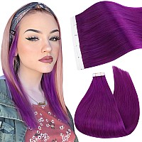 Ugeat Purple Human Hair Extensions Tape in Hair Extensions Human Hair 18inch Purple Bright Color Hair Extensions Tape in Human Hair 10 Pieces Purple Tape in Hair Extensions 25grams