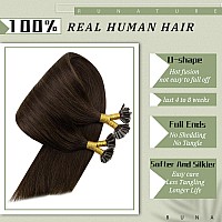 Runature U Tip Hair Extensions Real Human Hair Brown U Tip Human Hair Extensions Remy Human Hair Keratin U Tip Extensions Dark B