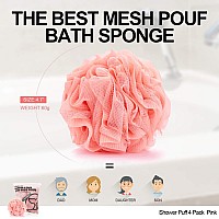 Loofah Sponge Bath Sponge For Women Men 4 Pack Pink