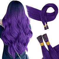 Runature Purple I Tip Hair Extensions Human Hair 22 Inch Purple Hair Extensions I Tip Extensions Human Hair Invisible Full Ends