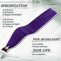 Runature Purple I Tip Hair Extensions Human Hair 22 Inch Purple Hair Extensions I Tip Extensions Human Hair Invisible Full Ends