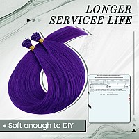 Runature Purple I Tip Hair Extensions Human Hair 22 Inch Purple Hair Extensions I Tip Extensions Human Hair Invisible Full Ends