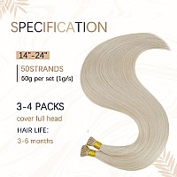 Runature I Tip Hair Extensions Human Hair Platinum Blonde Hair Extensions I Tip Extensions 18 Inch 50G 60 Strands Platinum Blond