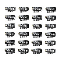 24 pcs/lot 36mm 10-teeth Hair Extension Clips Metal Snap Comb Wig Clips Hair Clips for Hair Extensions Hairpiece Wig Accessories Clips with Rubber Back (Black)