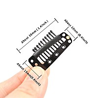 24 pcs/lot 36mm 10-teeth Hair Extension Clips Metal Snap Comb Wig Clips Hair Clips for Hair Extensions Hairpiece Wig Accessories Clips with Rubber Back (Black)