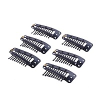 24 pcs/lot 36mm 10-teeth Hair Extension Clips Metal Snap Comb Wig Clips Hair Clips for Hair Extensions Hairpiece Wig Accessories Clips with Rubber Back (Black)