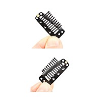 24 pcs/lot 36mm 10-teeth Hair Extension Clips Metal Snap Comb Wig Clips Hair Clips for Hair Extensions Hairpiece Wig Accessories Clips with Rubber Back (Black)